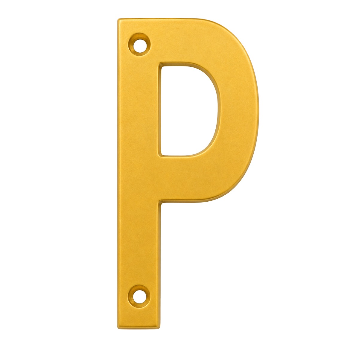 Letra "P" decorativa 83 mm de aluminio dorado