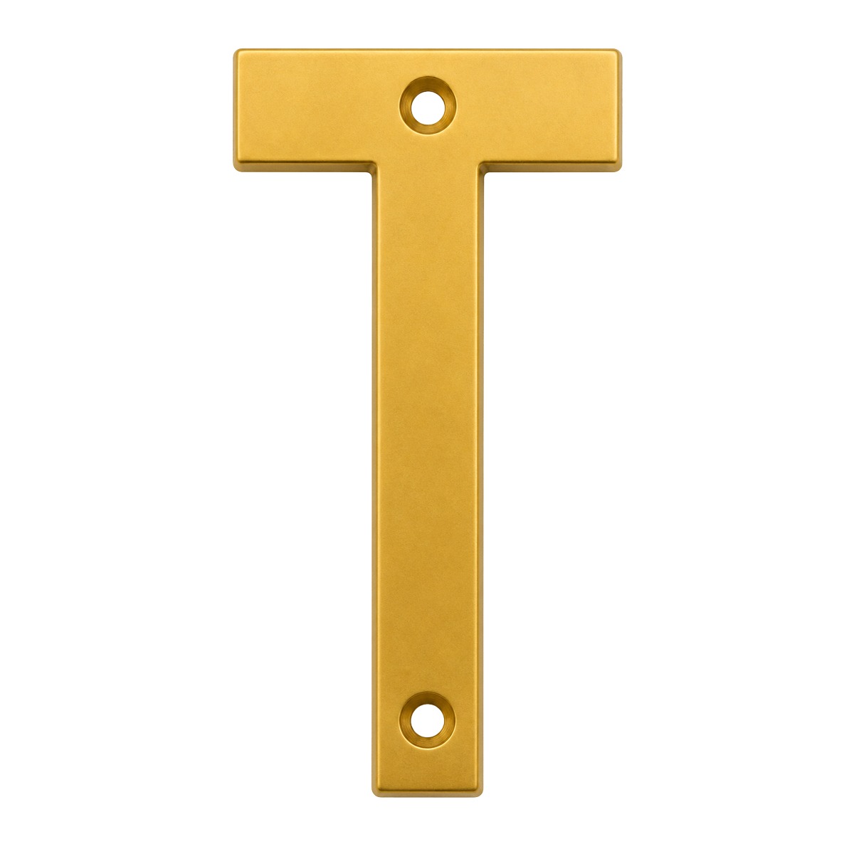 Letra "T" decorativa 83 mm de aluminio dorado
