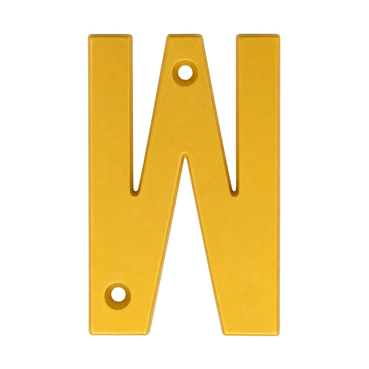 Letra "W" decorativa 83 mm de aluminio dorado