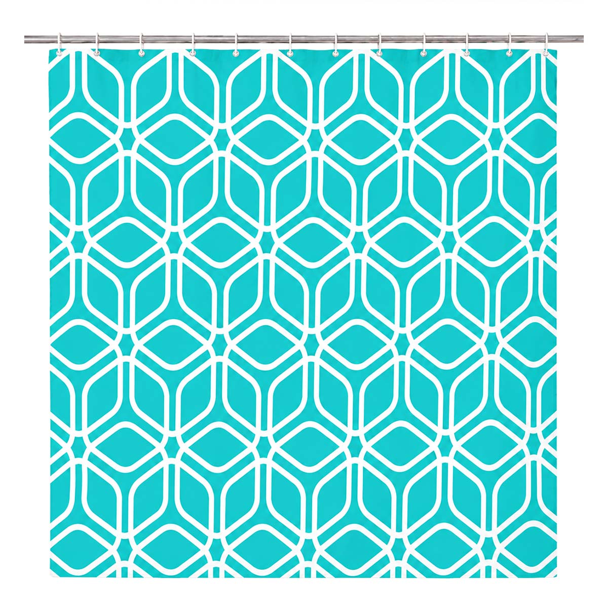 Cortina para baño decorativa verde con ganchos