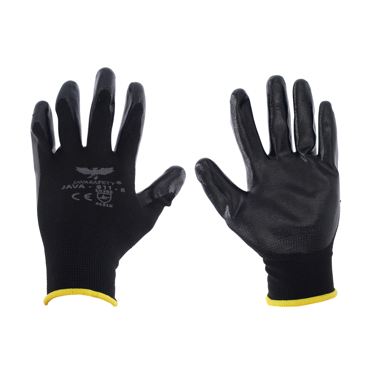Guante de nylon negro con nitrilo sólido 811-8 JAVASAFETY