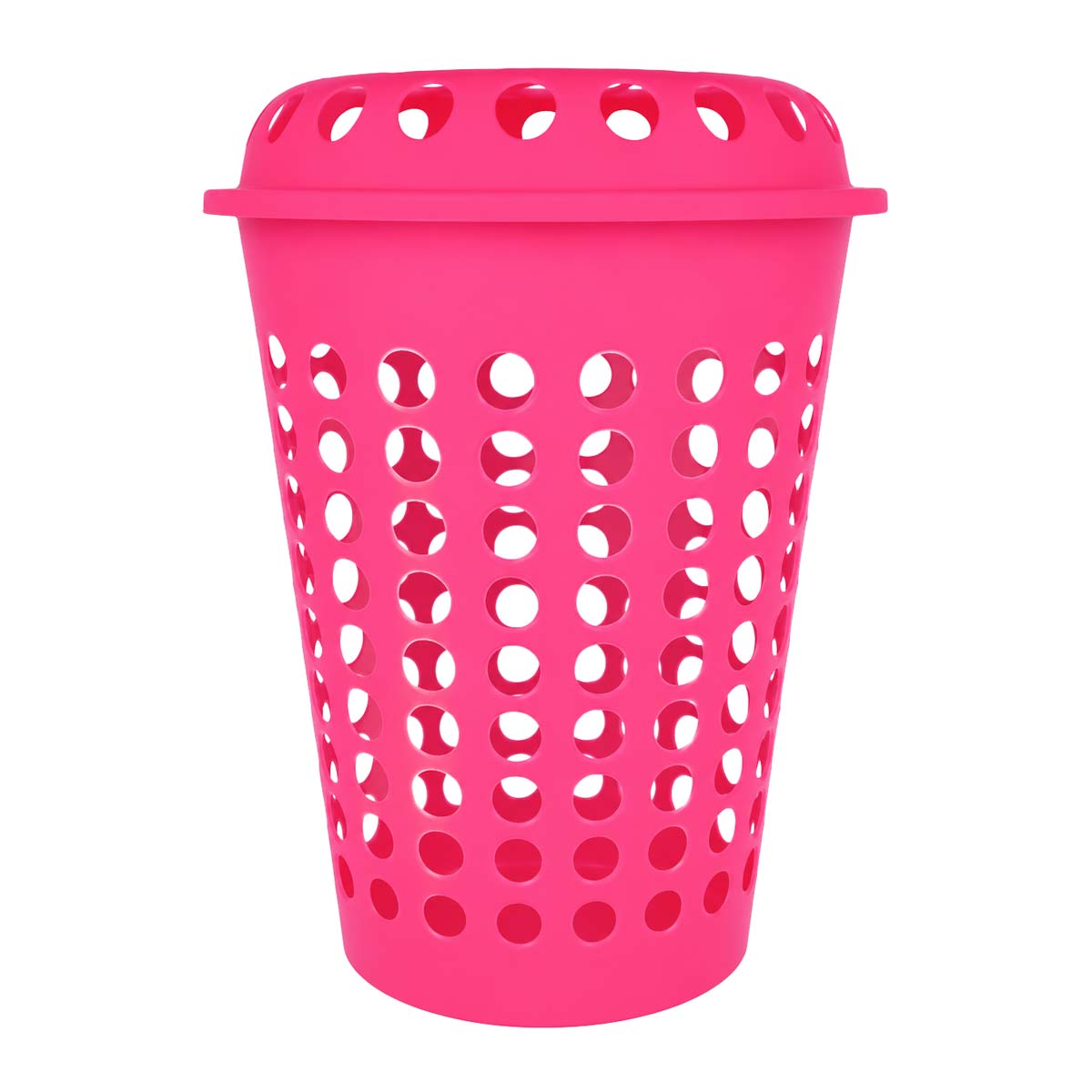Cesto para ropa plástico con tapa rosa
