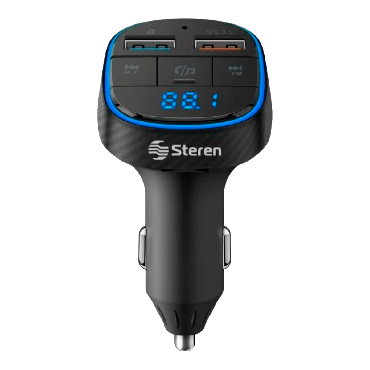 Transmisor FM Bluetooth con cargador Turbo Charge, reproductor MP3 y medidor de voltaje de batería FMT-872 Steren