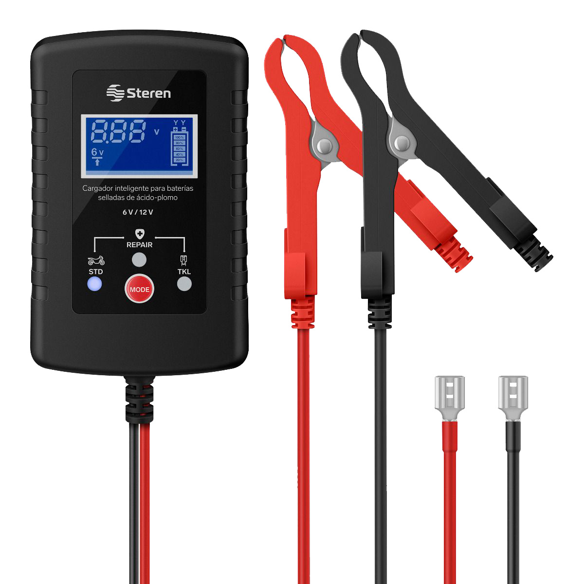 Cargador inteligente para baterías selladas de ácido plomo 6 Vcc / 12 Vcc, BR-510 Steren