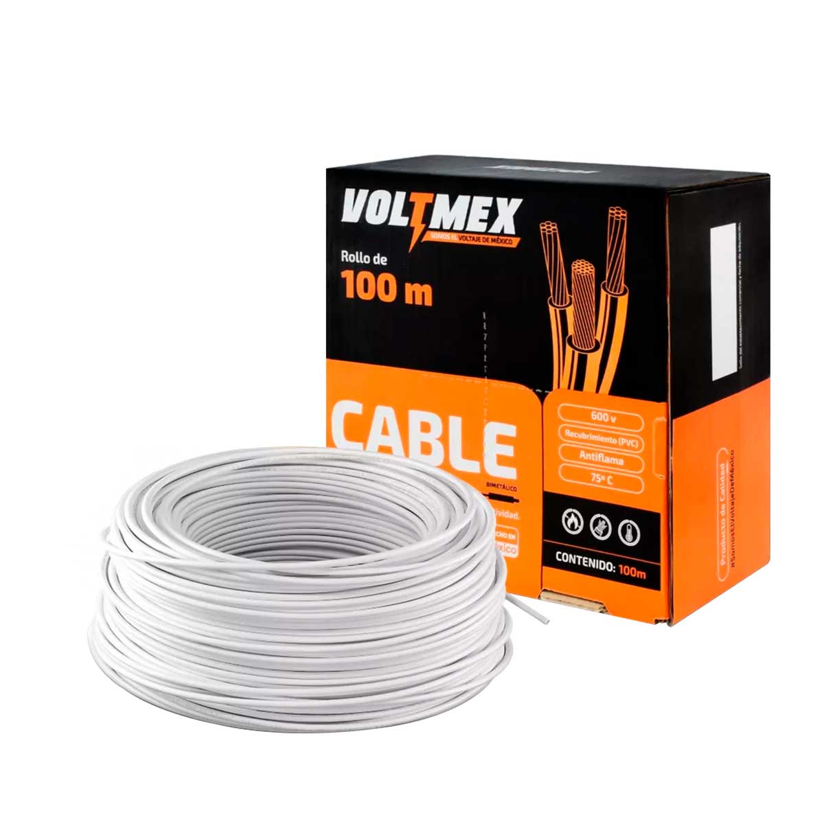 Cable eléctrico THW calibre 10 blanco 100 metros VOLTMEX
